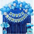Blue Birthday Theme Including "Birthday Banner +  latex Balloons and Curtain Pack -Birthday & Party Items -Birthday Decorations. 