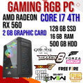 RGB Gaming PC with 4 RGB Fans, H81 Motherboard, Core i7 4th, 16GB RAM, 128GB SSD, 500GB HDD, 2GB amd radeon rx 560. 