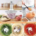 1.5L Hand chopper Manual Food Push Chopper, Speedy Chopper with Curved Stainless Steel Blades, Handheld Vegetable Chopper/Mincer/Mixer/Blender to Chop Fruits Onions/Nuts/Ginger/Herbs/Garlics. 