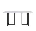 60'' Modern and Minimalist Rectangular Marble Effect Sheet Dining Table, Black Metal Frame, Curved Corners. 