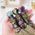 Magic Witch Wicca Altar Broom Witchcraft Accessories Crystal Point Wand Gemstone Feather For Cleansing Healing Decor. 