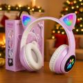 Cat Ear Wireless Bluetooth Headphones for Girls with LED Light and Microphone. 