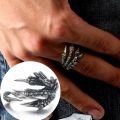 Retro Punk Dragon Ring -Men Women Exaggerated Antique Siver Color Open Ring- Goth Eagle Demon Metal Adjustable Opening Ring. 
