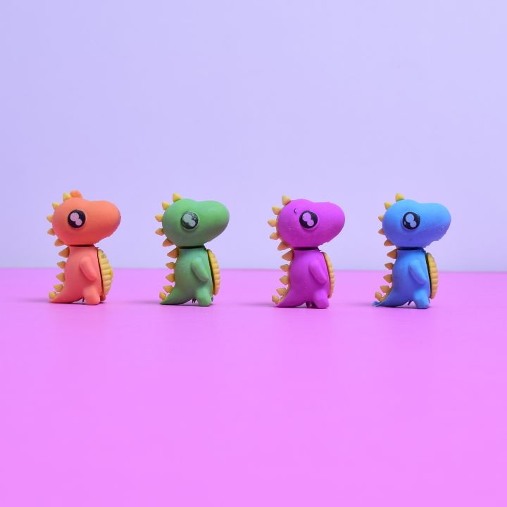 1 Pack Of 4 Dino Fancy Erasers / Fancy Rubbers - Stationery Rubber For Kids - Girls And Boys
