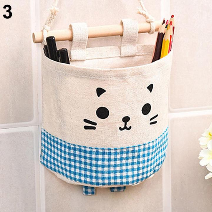 Plaid Dots Print Kitchen Wall Hanging Organizer Pocket Holder Storage Bag