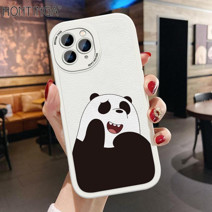Hontinga for iPhone 11 Pro Max Back Cover PU Leather Cartoon Ice Bear Case Soft Silicone Edge Phone Cases