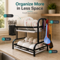 Dish Drying Rack with Draining Board, Rustproof Kitchen Storage Organizer, Multi-Functional Sink Side Dish Rack, Compact Kitchen Dish Rack Drainboard Set Large Rust-Proof Dish Drainer with Utensil Holder. 
