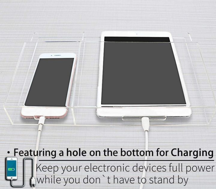 Wall%20Mount%20Acrylic%20Phone%20Holder,%20Tablet%20Stand%20Remote%20Control%20Holder%20Hands%20for%20Charging,%20Large%20Media%20Organizer%20Caddy%20Box%20for%20Desk%20and%20Nightstand%20(2%20Holes)%20-%20Image%202