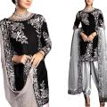 Fancy Embroidered Black Silk Party Wear Dress SM-04 Unstitched. 