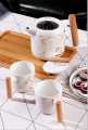 Techmanistan 6 Pieces Marble Pattern Household Tea Cups Set With Teapot & Wooden Tray, Ceramic Tea Cups Sets with Wooden Trays, Tea Cup and Saucer Set, Ceramic Tea Set with Wooden Handle. 