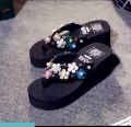 Girls Multi Color Shimmer Flower Beads Slippers 5 cm medium sole. 