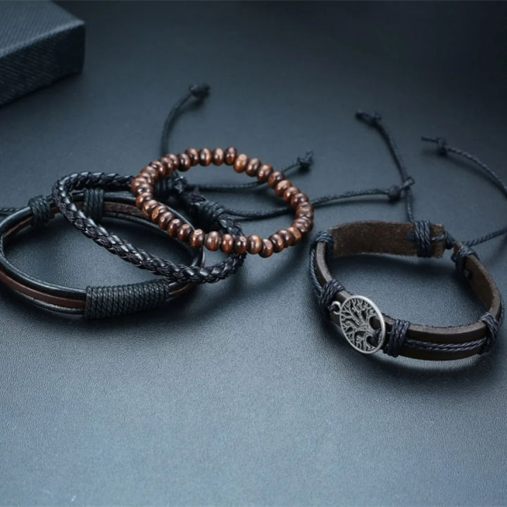 4-Piece%20Men%E2%80%99s%20Leather%20Wrap%20Bracelet%20Set%20%E2%80%93%20Vintage%20Tree%20of%20Life%20&%20Wood%20Beads%20-%20Image%205