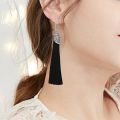 retro simple long earrings ear studs female wild art style - black. 