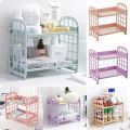 Plastic Desktop Organizer Double Layer Shelf for Cosmetics, Kitchen, Bathroom, and Kids Accessories Sturdy 2 Tier Storage Rack. 