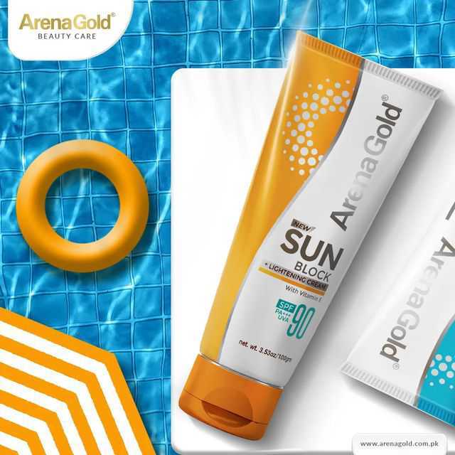 Arena Gold Premium Sunscreen SPF90+ Broad Spectrum UVA/UVB Protection - Brightening Formula - Travel Size 100ml