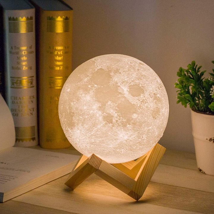FRAKIN FRAKIN 16 Colors Moon Lamp 12cm - Moon Night Light with Stand- USB Charging - No Remote