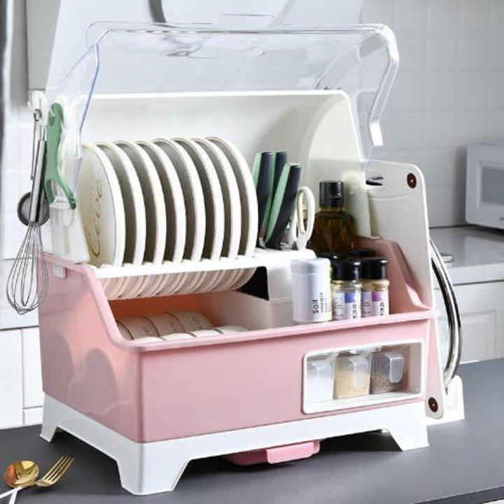 Multipurpose Plate Rack Drying Rack With Cover and Storage Organizer