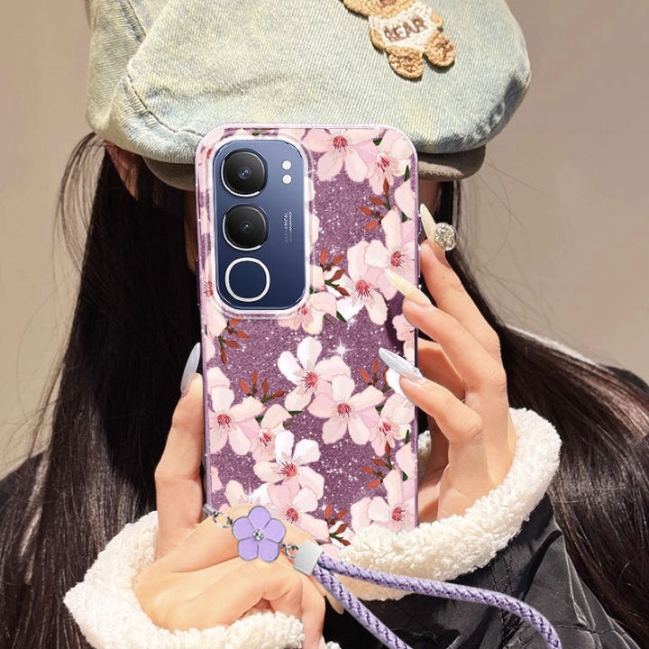 Custodia A Specchio Con Farfalla 3D E Braccialetto Di Perle Per VIVO Y04 4G / Y29S 5G – Cover Lucida Antiurto In TPU, Regalo Perfetto Per Ragazze E Donne (Argento)