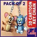 Pack of 2, Cartoons Rubber Key Chains Tom & Jerry) Cartoon Characters 3D Keyring high quality rubbers made Emoji Tom And Jerry Keyring For Bike Car Bicycle Cycle Kids Men Women Boys Girls Gift Hard 3DRubber Design Key chain. 