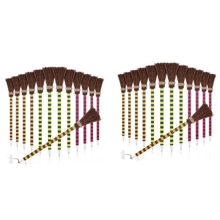 Halloween Witch Broom Pencil Colorful Witch Broom Pens Wizard Pencil Broom Writing Pencils (24 Pieces)