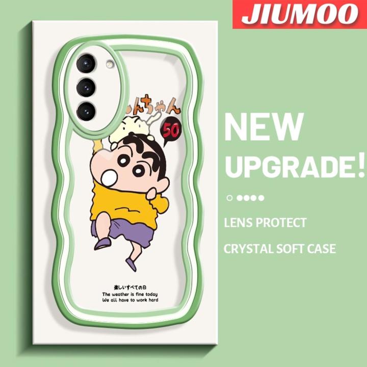 JIUMOO For Samsung galaxy S21 Case Cartoon Crayon Shin Chan Colorful Lovely Wave Border Soft Clear Shockproof Phone Cases Creative Camera Transparent Casing Simple Gentle Protective Cover