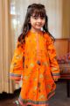 Senorita Stitched Orange and Multicolor Casual 3 Piece Suit Cotton Gold Printed Lawn For Kids and Girls - Design code: kbd-02325. 