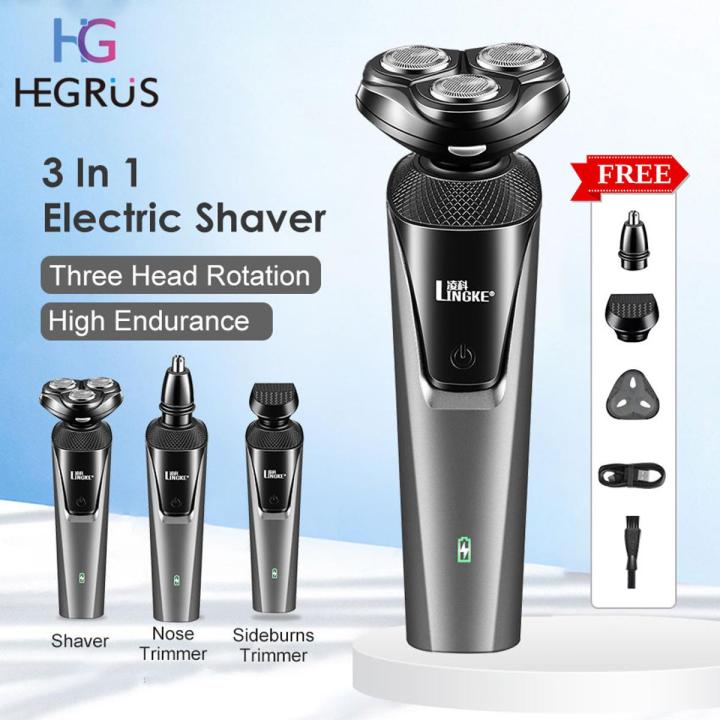 HEGRUS Electric Shaver Electric Trimmer Rotary Razor 3 in 1 Facial Grooming Kit USB Rechargeable Beard Trimmer For Men Hair Cutter Machine Multifunctional Floating Razor Professional Electric Shaver For Men