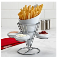 French Fries Cone, French Fries Holder With Metal Rack & 3 Dipping Sauce Containers. 