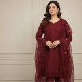 Stylish Heavy Embroidered Organza Kurti & Dupatta 3 Piece Suit for Women - Embroided Dresses for Women. 