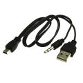 USB2.0 Charging Cord to Mini USB Male 3.5mm Jack Plug Audio Bluetooth Cable. 