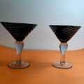 Hand Blown Art Zebra Design Martini Glass black Color. 