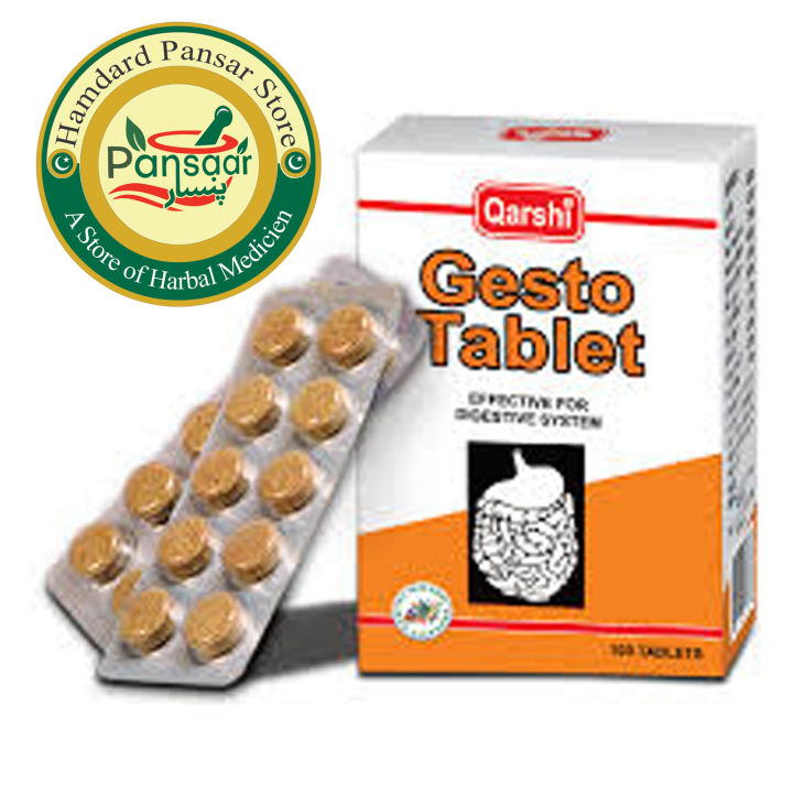 Gesto Tablet / Qarshi Gesto Tablets Effective in acidity, heartburn, and indigestion. Also useful for loss of appetite, constipation, nausea, flatulence, and dyspepsia.