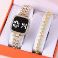 Full Diamond Touch Screen LED Watch Steel Chain with Diamonds Ladies Watches For Female Women Girl. 