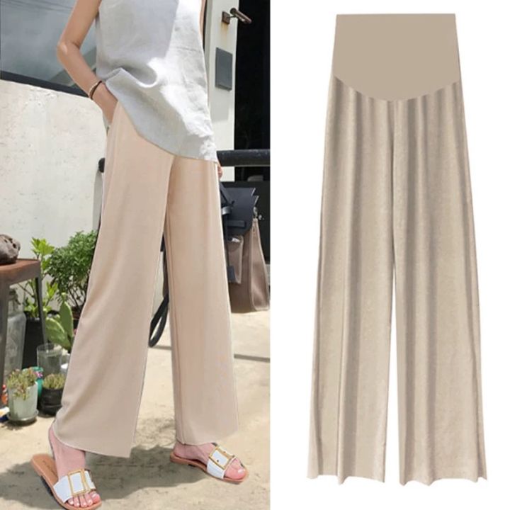 Summer%20Maternity%20Clothes%20Maternity%20Pants%20Summer%20Pregnant%20Women%20Ice%20Silk%20Leggings%20Wide%20Leg%20Pants%20Thin%20Outer%20Wear%20Loose-Fitting%20Pleated%20Pregnant%20Women%20Cropped%20-%20Image%203