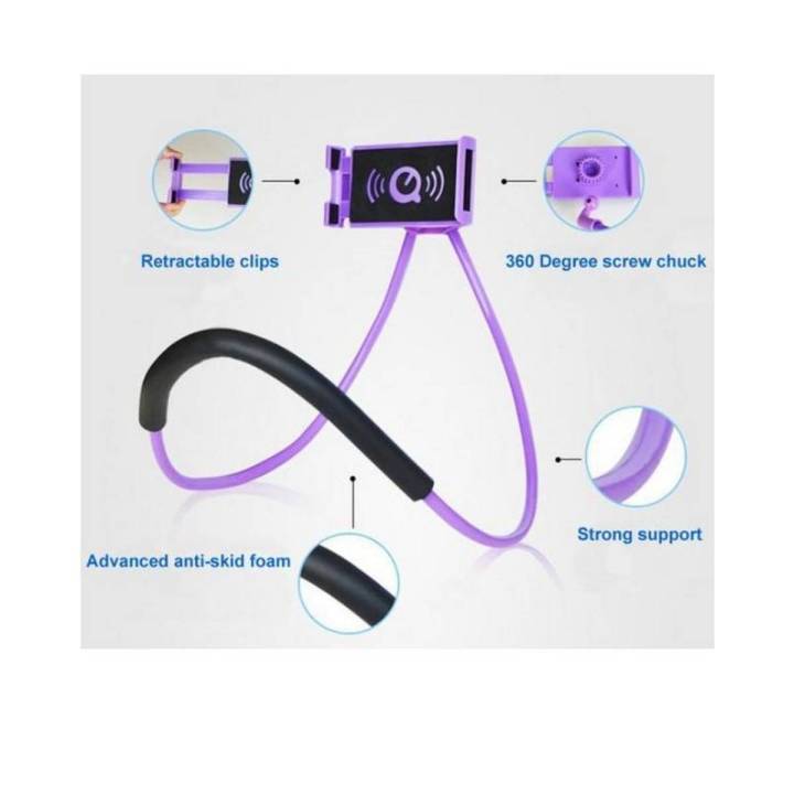 Lazy Bendable Flexible Hang Neck Phone Holder 360 Degree Rotation Mobile Stand - Purple
