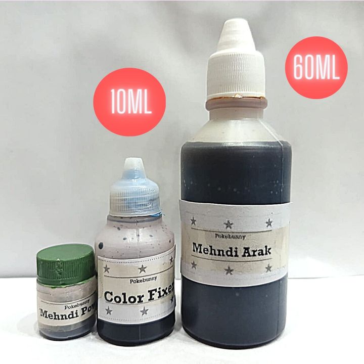 Liquid Mehndi Material for Mehndi Injection Pen. Fresh 60ml Mehndi Araq, 10ml Color Fixer, Mehndi Powder for 1 Cone, Liquid henna for Creating Beautiful Design on your Hands