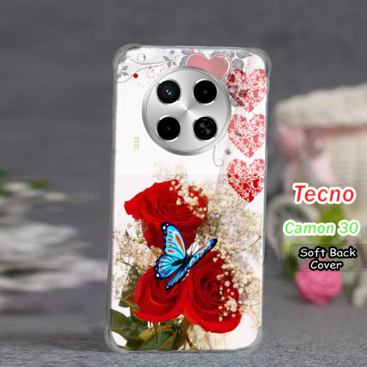 Tecno Camon 30 Pouch Cover - Floral Soft Back Cover Case For Tecno Camon 30