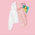 white&pink kantrac crop top pullover hoddie for women. 
