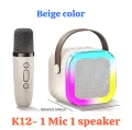 K12 Wireless Mic With Speaker  Dancing Light Karaoke Mic  - Single / Double RGB 7 ColourWith Portable Bluetooth Microphone For Recording With Speaker For Music - 3 in 1 USB / AUX / SD Card Slot Karaoke Handheld Microphone - Black, Blue & Pink Colours. 