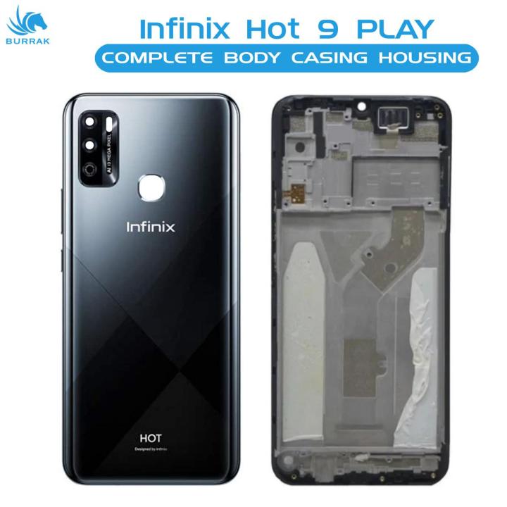 Infinix Hot 9 Play Housing Middle Frame With Side Button and Camera Lens Complete Body Casing Replacement For Hot 9 Play - Black