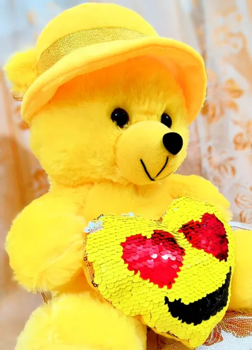 12''%20Sequince%20Heart%20Fluffy%20Teddy%20Bear%20Hat%20Wear%20Teddy%20Bear%20for%20Girls/%20Kids%20-%20Yellow%20-%20Image%206
