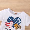2 Pcs Independence Day Pants Set, Baby Girls Letter & Heart Print Short Sleeve Tassel T-shirt + Star & Stripe Print Shorts. 