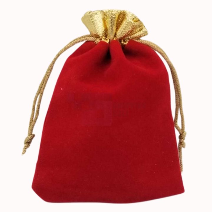 RED GOLDEN VELVET NIKKAH BIDH POUCH - BIDH BAG - 50 PCS - NIKKAH DECORATION ITEMS
