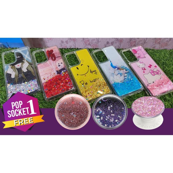 Samsung A52 Back Cover Water Glitter Cover with free pop socket_stylish pop Socket_Print glitter cover_Samsung A52 girls back cover