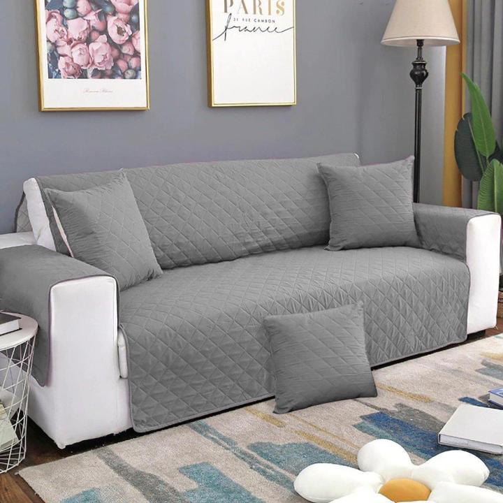 Fabriona Grey Cotton Quilted Sofa Covers / Coat / Runner / Sheet Non-slip With Cushion Covers - 3 Seater