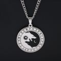 【IKE】Stainless Steel Viking Necklace Odin Wolf Head Sun Moon Rune Pendant Necklace Titanium Steel Vintage Viking Logo Necklace. 