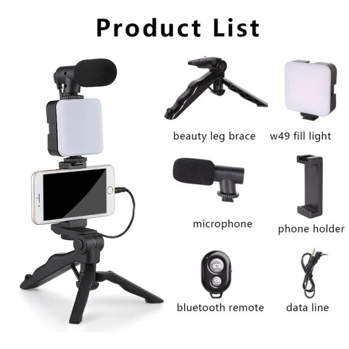 AY-49%20Vlog%20blog%20tripod%20kit%20with%20bluetooth%20shutter,%20tripod,%20light%20and%20microphone%20-%20Image%204