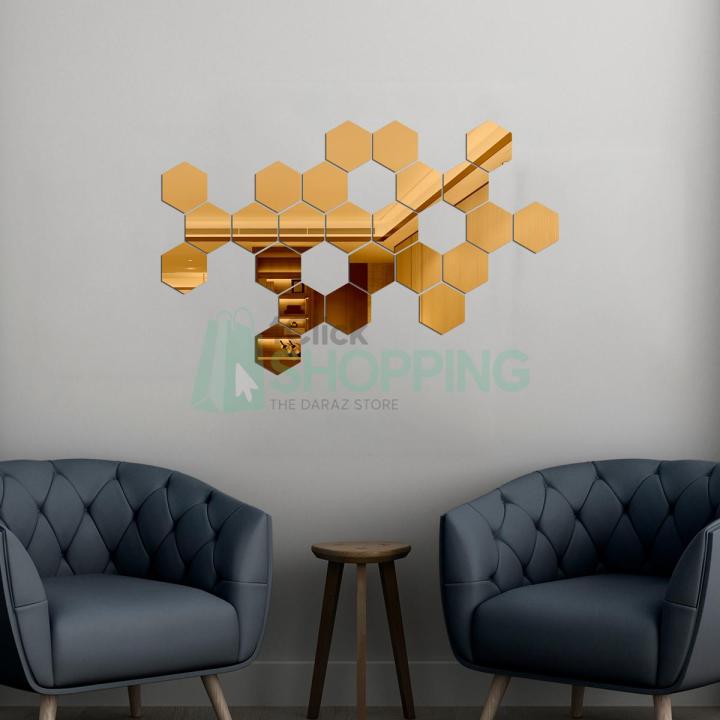 Acrylic Hexagon Mirror Wall Sticker (12 pieces Set), DIY Geometric Removable Acrylic Mirror For Wall Decal, 3D Wall Stickers, Personalized Art Hexagonal Mirror for Home Living Room Bedroom Decor