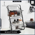 2-3 Tier Metal Kitchen Rack Multi-Purpose Storage Organizer Basket for Fruits, Vegetables, and Kitchen Essentials, Sturdy Iron Stand with Inclined Design, Space-Saving, Anti-Rust. 
