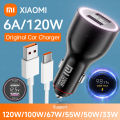 Xiaomi Mi Car Charger 120W 67W 6A Fast Charging Dual-port USB A For Xiaomi 14 14 Ultra 13 13T 12 Pro Redmi Note A3 POCO Pad 6. 